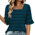thumbnail image 1 of ZQUUVOU Womens T-Shirts Stripe Ruffle Short Sleeve Square Neck Tops(Navy,XL), 1 of 6