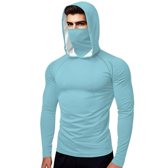 ZQUUVOU Womens T-Shirts Summer Casual Solid Color Long Sleeved Hooded Tops(Light Blue,S)