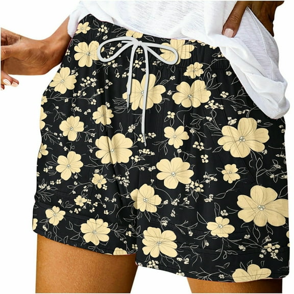ZQUUVOU Womens Wide-Leg Shorts Flowy Elegant Printed Pocket Casual Shorts（D-Multicolor,M）