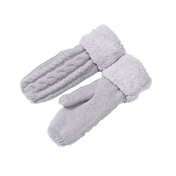 ZQUUVOU Womens Winter Mittens Warm Knit Gloves Soft Stretchy Faux Fur Lined Mittens for Cold Weather Ski Snow Gloves Gray