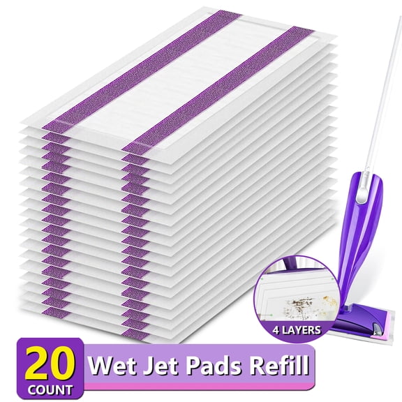 ZQZiQi Disposable WetJet Mopping Pad Refills Compatible with Swiffers Spray Mop, Wet & Dry Multi-Surface Absorbent Replacement Cleaning Pads, 20-Count
