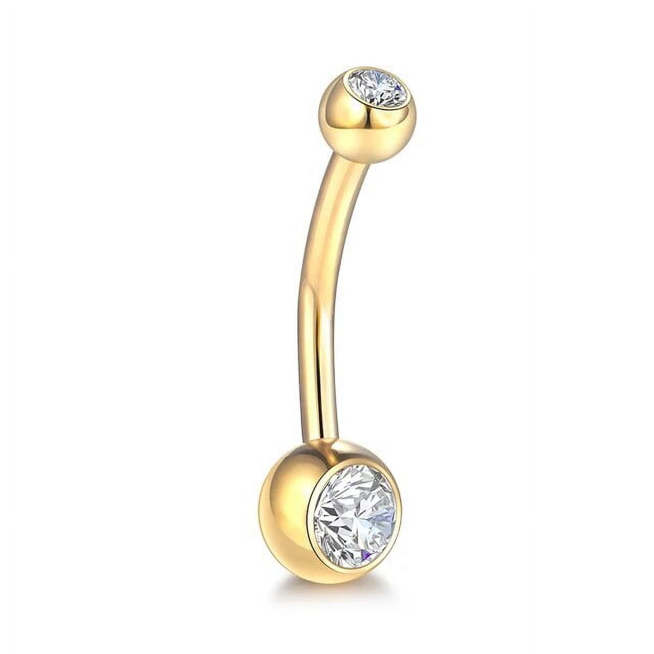 ZRB 1pc Implant Grade Titanium Belly Button Ring with Double Bezel Set CZ Internally Threaded