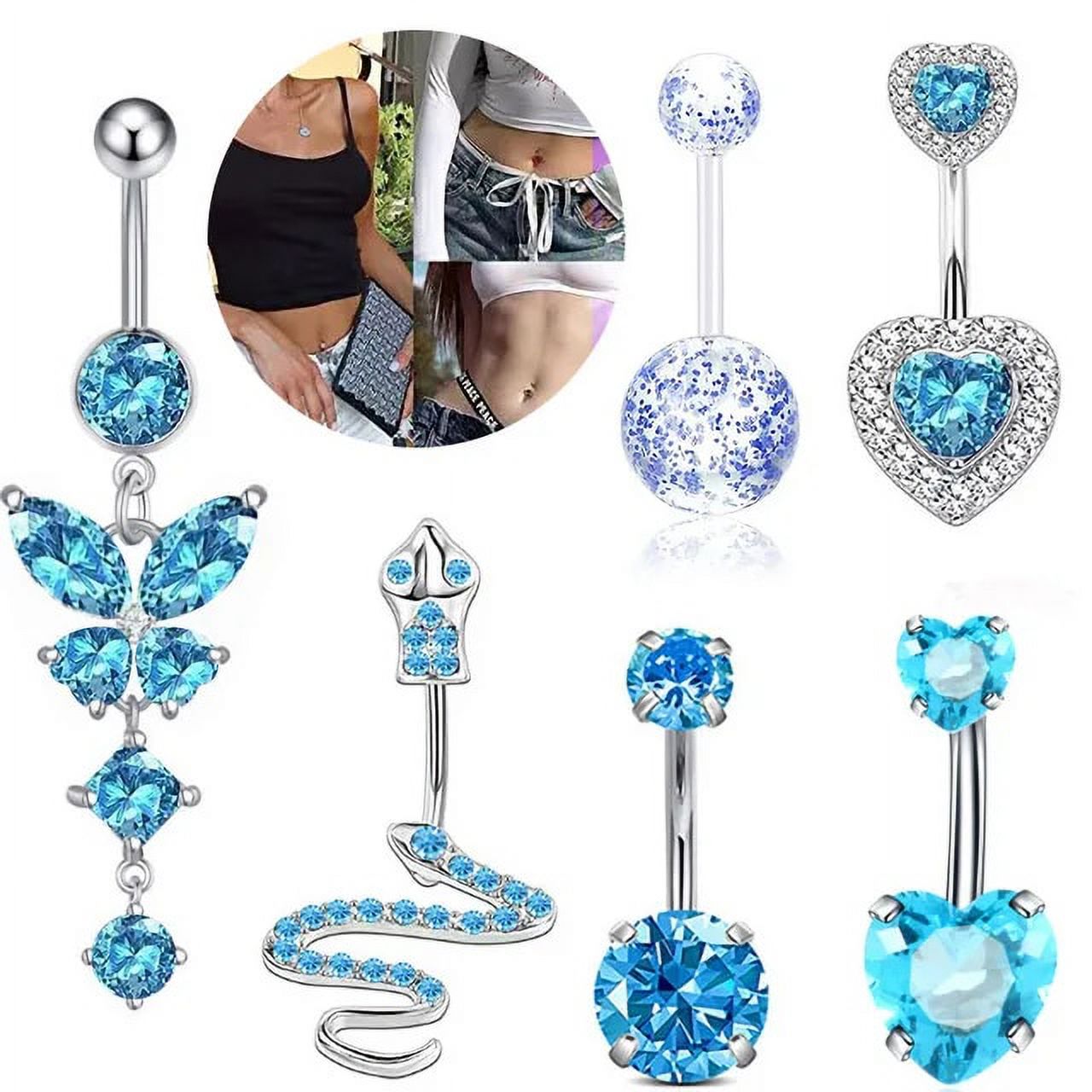 ZRB Stainless Steel Heart Belly Piercing Set 14G Butterfly Belly Button