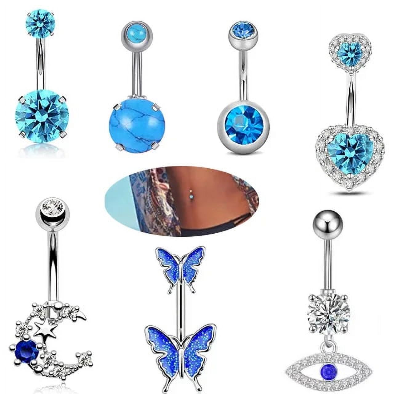 ZRB Stainless Steel Heart Belly Piercing Set 14G Butterfly Belly Button