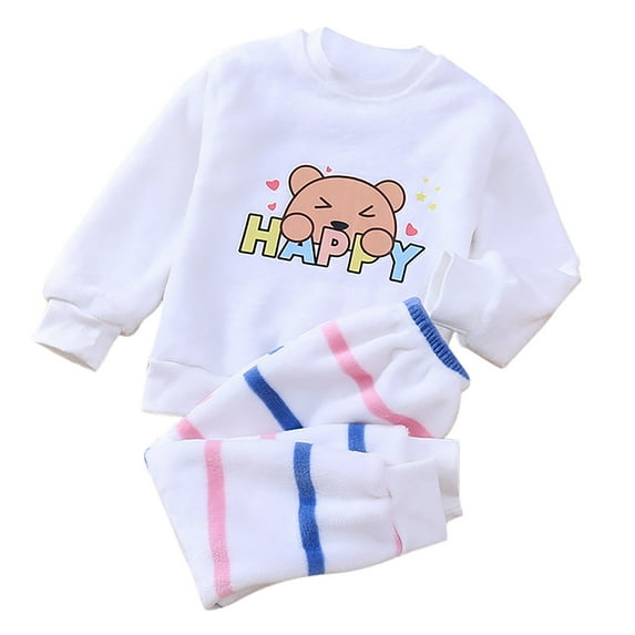 ZRBYWB 2 Piece Toddler Boy Girl Outfits Winter Pajama Set Warm Flannel Sleepwear Set Tops Pants Outfits Soft Comfy Fluffy Pajamas Outfits Baby Clothing