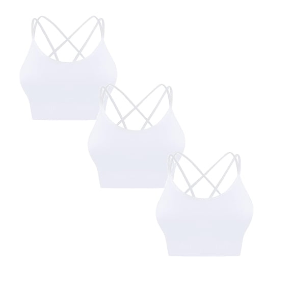 ZRBYWB 3 Pack Womens Cross Back Sport Bras Padded Strappy Criss Cross Cropped Bras Yoga Workout Fitness Low Impact Bras One Piece No Wire Comfort