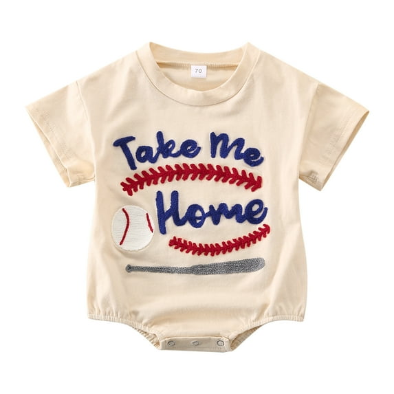 ZRBYWB Baby Bodysuit Boys Girls Short Sleeve Baseball Letter Embroider Romper Bodysuits Baby Clothes