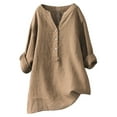 thumbnail image 1 of ZRBYWB Blouses For Women Solid Color Stand Up Collar Button Cotton Linen Long Sleeve Shirt Blouse Womens Tops, 1 of 3
