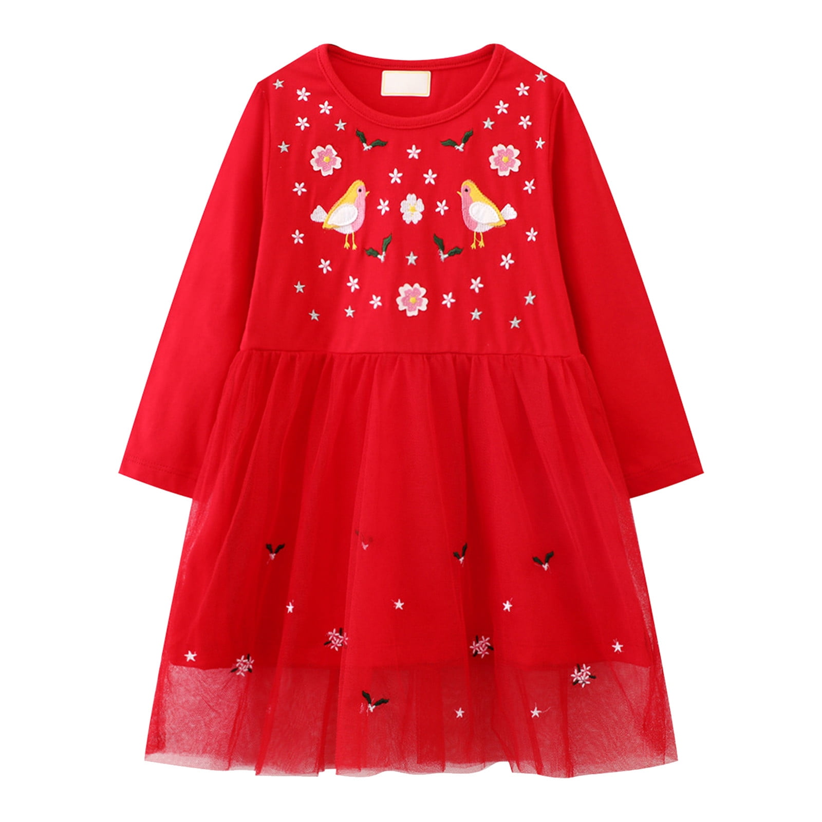 ZRBYWB Dress For Girls Toddler Girls Long Sleeve Floral Print Princess