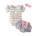 thumbnail image 1 of ZRBYWB Girls Clothes Short Sleeve Cartoon Elephant Romper Bodysuit Ruffles Shorts Headbands Outfits Summer Clothes, 1 of 7