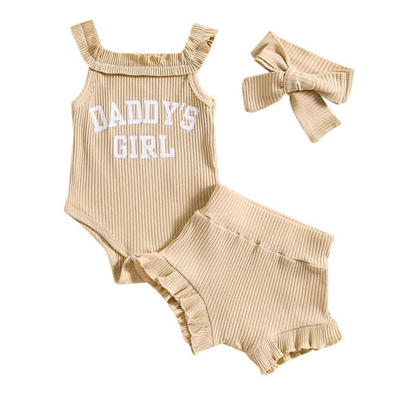 ZRBYWB Girls Clothing Sets Toddler Girl Summer Sleeveless Letter Print Tops And Shorts Headbands 3 Piece Outfits Clothes Set For Children Cute Clothes