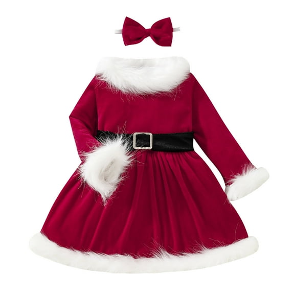 ZRBYWB Girls Dress Toddler Baby Kids Girls Christmas Party Dress Hairband Blet Set Outfits Party Dresses