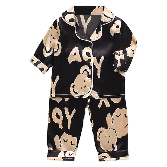 ZRBYWB Girls Nightgowns Toddler Kids Baby Boys Girls Satin Cartoon Button Down Shirt Tops + Long Pants Silk Pajamas Sleepwear Outfits Loungewear Set Sleepwear