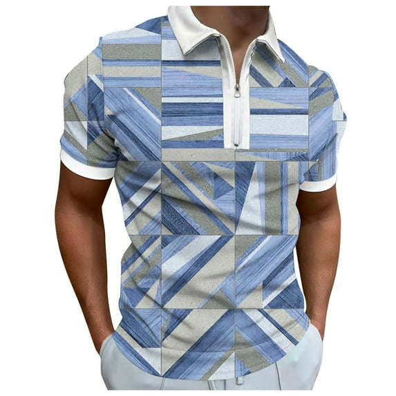 ZRBYWB Golf Shirts For Men Summer Digital 3D Print Fashion Poster Holiday Beach Lapel Zipper Short Sleeve Shirt