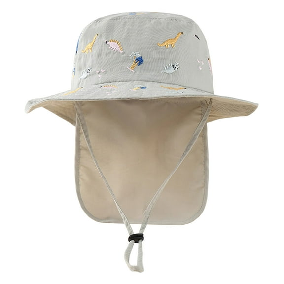 ZRBYWB Kids Adjustable Chin Strap Sun Hats Summer Spring Cartoon Dinosaur Embroidery Outdoor Beach Bucket Cap Baby Hat
