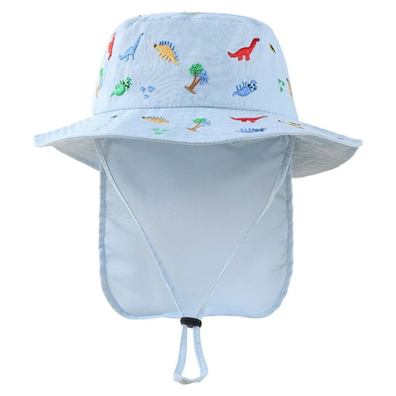 ZRBYWB Kids Adjustable Chin Strap Sun Hats Summer Spring Cartoon Dinosaur Embroidery Outdoor Beach Bucket Cap Toddler Hat