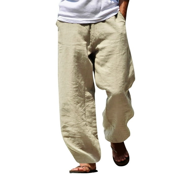 ZRBYWB Men's Pants Men Cotton Linen Harem Pants Casual Drawstring Elastic Waist Beach Pants Loose Yoga Pants For Men