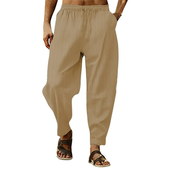 ZRBYWB Men's Pants Men Spring Autumn Casual Pants With Solid Color Striped Elastic Loose Pants Fashion Sweatpants Work Pants For Men