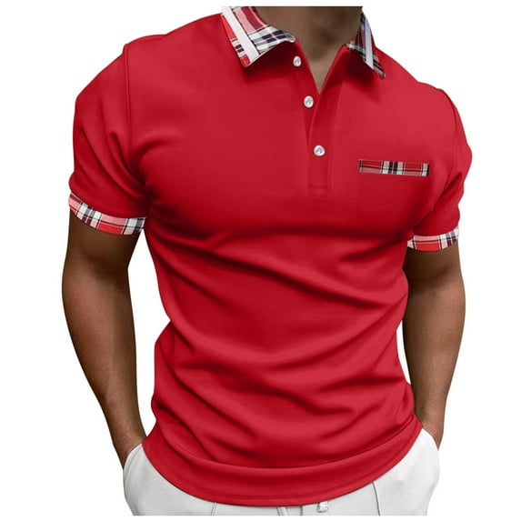 ZRBYWB Men's Polo Shirt Male Spring Summer Button Short Sleeve Top Plaid Lapel Print Shirt Polo Shirts For Men