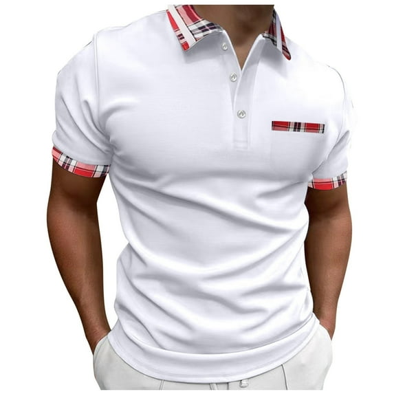 ZRBYWB Men's Polo Shirt Male Spring Summer Button Short Sleeve Top Plaid Lapel Print Shirt Polo Shirts For Men