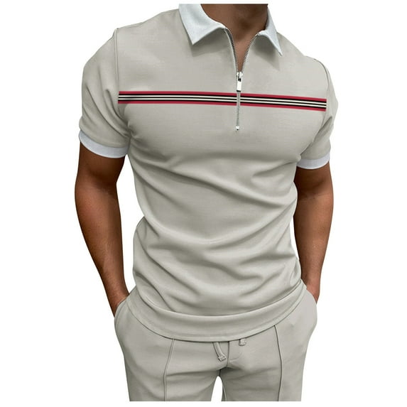 ZRBYWB Men's Polo Shirt Male Spring Summer Mesh Short Sleeve Top Solid Color Striped Zipper Lapel Top Polo Shirts For Men
