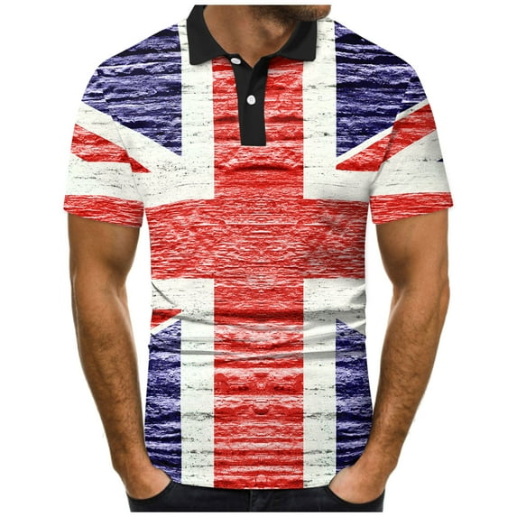 ZRBYWB Men's Polo Shirt Men Fashion Spring Summer Casual Short Sleeve Crew Neck Flag Printed Shirts Top Blouse Polo Shirts For Men