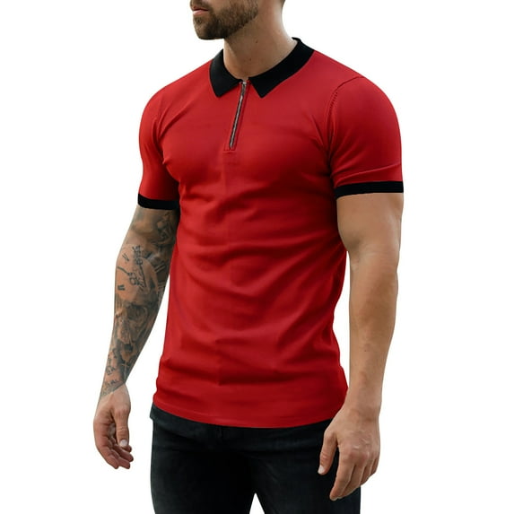 ZRBYWB Men's Polo Shirt Men's Turn Down Collar Shirts Slim Fit Short Sleeve Color Block Golfs Zipper Shirts Soft Tees Mens Polo Shirts