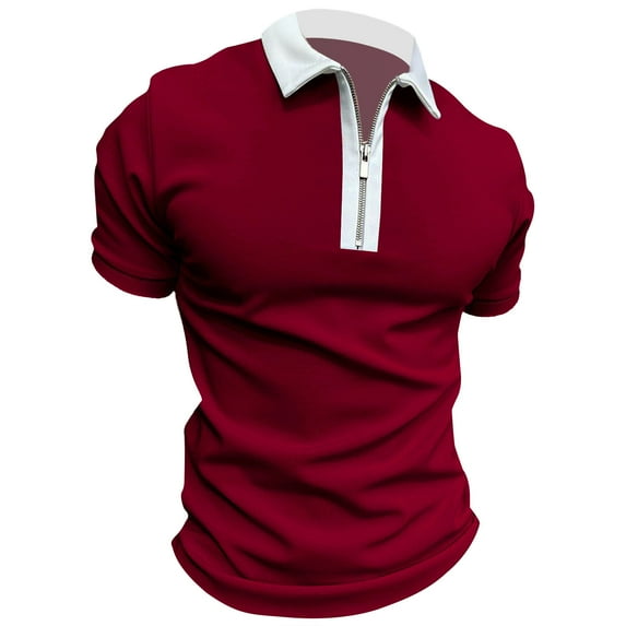 ZRBYWB Men's Polo Shirt Men's Turn Down Collar Shirts Slim Fit Short Sleeve Color Block Golfs Zipper Shirts Soft Tees Mens Polo Shirts