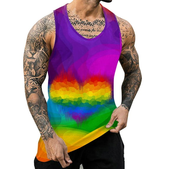 ZRBYWB Men's Tank Top Male Summer Festival Carnival Tank Tops Colorful Themed Sleeveless Top Comfort