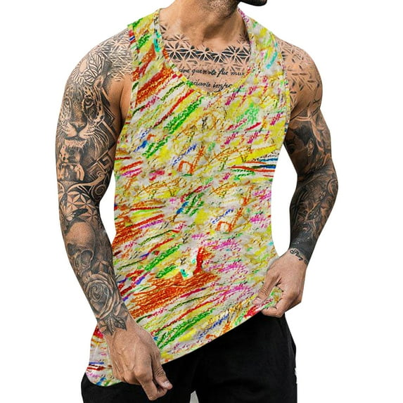 ZRBYWB Men's Tank Top Male Summer Festival Carnival Tank Tops Colorful Themed Sleeveless Top Comfort