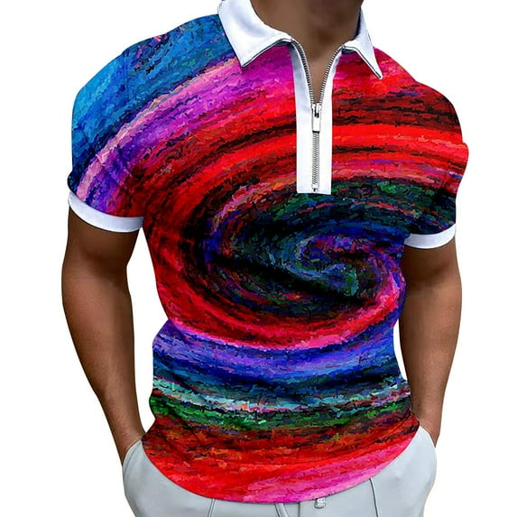 ZRBYWB Mens Polo Shirts Men's Zipper Shirts Short Sleeve Casual Slim Fit Basic Polka Dot Workout Sports Lapel Tops Golf Shirts For Men