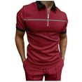 thumbnail image 1 of ZRBYWB Mens Shirts Male Spring Summer Mesh Short Sleeve Top Solid Color Striped Zipper Lapel Top Mens Polo Shirts, 1 of 5