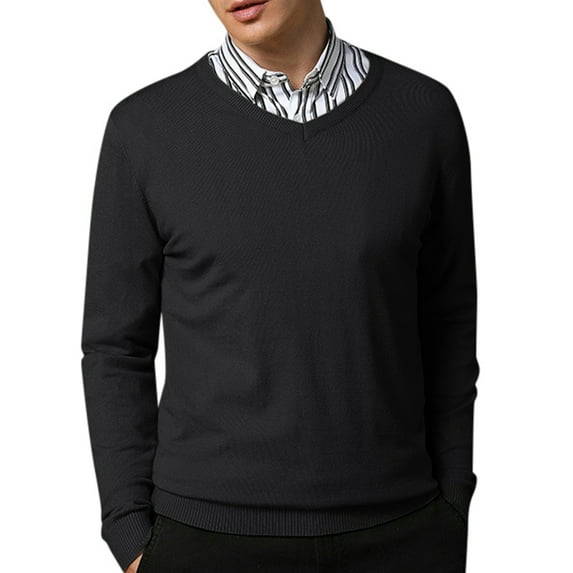 ZRBYWB Mens Shirts Men's Autumn Youth Business Casual Bottom Versatile Cotton Long Sleeve V Neck Pullover Sweater Knit Shirts For Men Casual