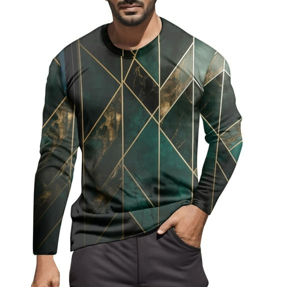 ZRBYWB Mens T Shirt Male Autumn Winter Fashion Printed Crew Neck Long Sleeve T Shirt Retro Full Print Tops Fashion T-Shirts