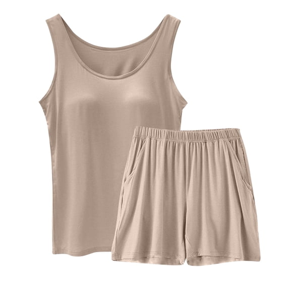 ZRBYWB Pajama Set For Women Female Spring Summer Casual Sleeveless Solid Color Padded Tank Top Shorts Set Home Pajama Sets Women's Sleepwear