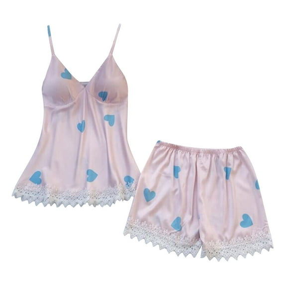 ZRBYWB Pajamas For Women Casual Home Comfortable Soild Color Love Print Halter Vest Pajama Shorts Suit Women Pajama Set