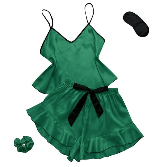 ZRBYWB Pajamas For Women New Solid Bow Tie Ice Silk Pajamas Women's Thin Home Suspender Shorts Set Light Two Piece Home Clothes Women Pajama Set