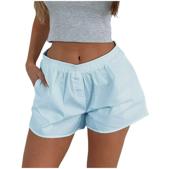 ZRBYWB Pants For Women Ladies Shorts Cute Soft Elastic Low Waist Solid Color Button Front Pajama Bottoms Boxer Shorts Sleepwear Womens Sweatpants