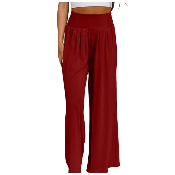 ZRBYWB Pants For Women Palazzo Trousers Summer Boho Wide Leg Smocked High Waisted Leisure Long Pant Trouser Womens Sweatpants