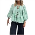 thumbnail image 1 of ZRBYWB Shirts For Women Female Puff Short Sleeve Peplum Shirt Tie Front Ruffle Hem Blouse Top Teen Girls Lace Up Cute Summer Top Trendy Clothes 2024, 1 of 8