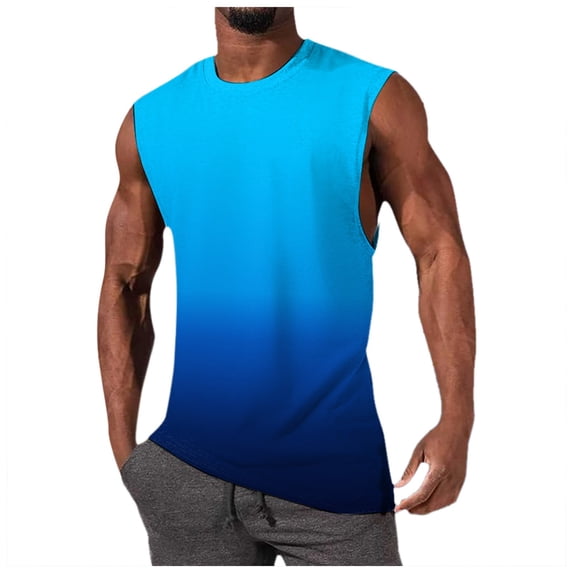 ZRBYWB Summer Tank Top Mens Summer Simple Fashion Gradient Top With Shoulder Back Heart Sleeveless Top Summer Tops