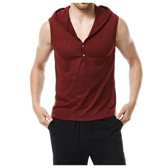 ZRBYWB Summer Tank Top New Male Solid Color Baggy Hooded T Shirt Vest Large Fashion Casual Sports Jacket Funny Beach Vacation