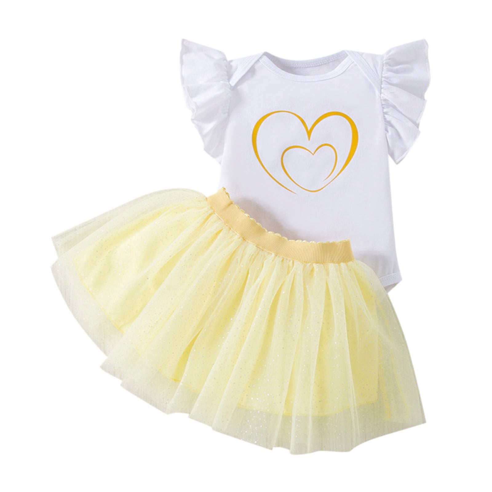 ZRBYWB Toddler Girl Clothes Toddler Girls Ruffles Fly Sleeve Love Print Romper Tulle Dance Party
