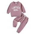 thumbnail image 1 of ZRBYWB Toddler Girl Outfits Winter Long Sleeve Letter Print Tops Pants 2 Piece Outfits Clothes Set Baby Clothing, 1 of 7