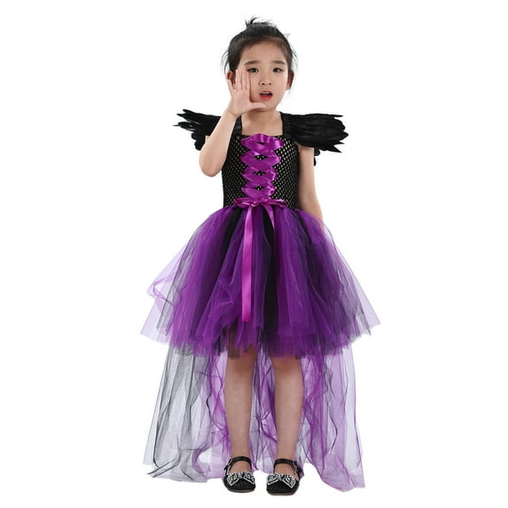 ZRBYWB Toddler Kids Baby Girl Dress Magnificent Witch Rainbow Black Gown Fancy Dress Up Party Tulle Dresses