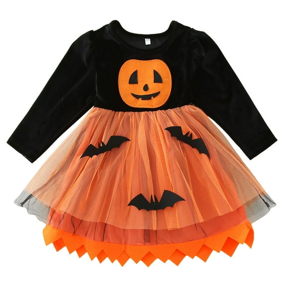 ZRBYWB Toddler Kids Baby Girl Dress Princess Dress Lace Long Sleeve Pumpkin Printed Patchwork Tulle Tutu Party Dress Party Dresses