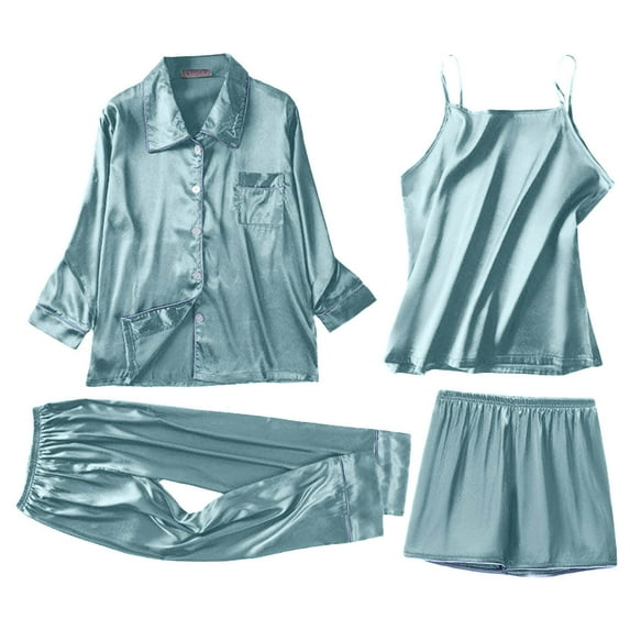 ZRBYWB Women Pajamas Set Spring Autumn Ladies Women's Home Wear Suit Fashion Sling Pajamas Thin 4 Piece Set Sleepwear