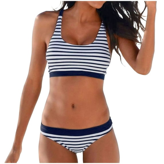 ZRBYWB Women's Bikini Sets Female Striped Print Low Waisted Bikini Sexy Push Up 2 Piece Swimsuits Retro Ruched High Waisted Print Bikini Sets For Women