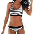 thumbnail image 1 of ZRBYWB Women's Bikini Sets Female Striped Print Low Waisted Bikini Sexy Push Up 2 Piece Swimsuits Retro Ruched High Waisted Print Bikini Sets For Women, 1 of 5