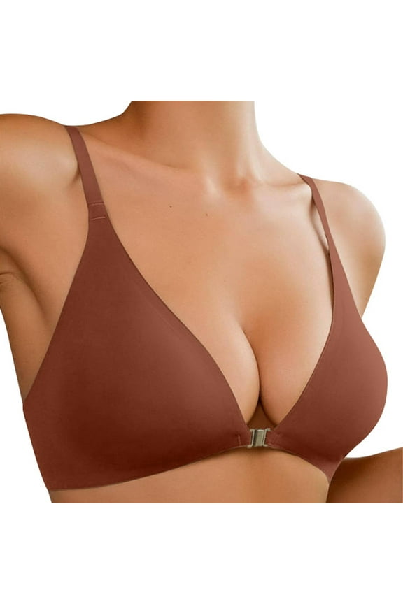 Women's Bra Front Closure Underwear For Female No Underwire Low Cut Deep V Padded Bralette Seamless Comfy Underwear With Support Breathable Underwear